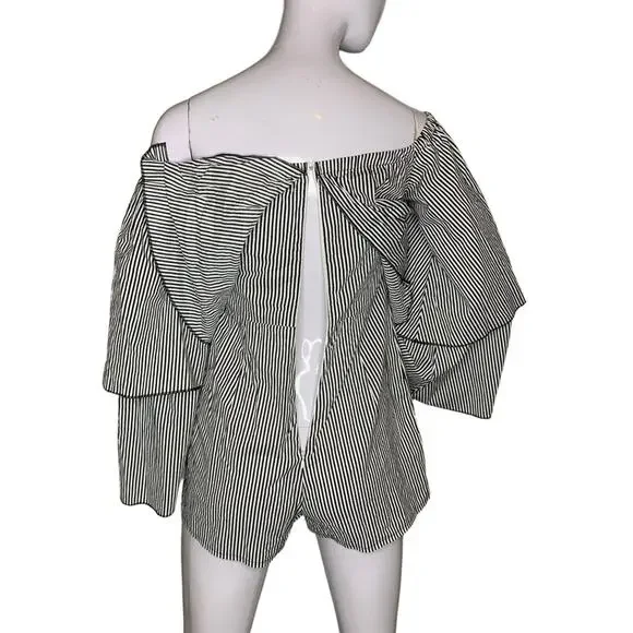 Missguided Women's Romper Stripped Black and White Size 2 Zipper on Back - Picture 9 of 12